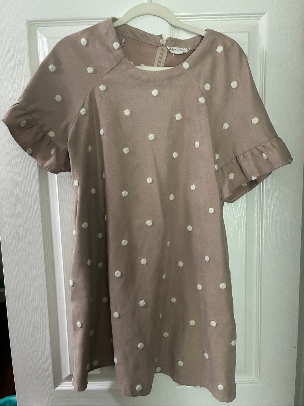 Love Riche Dusty Rose Polka Dot Ruffle Sleeve Dress